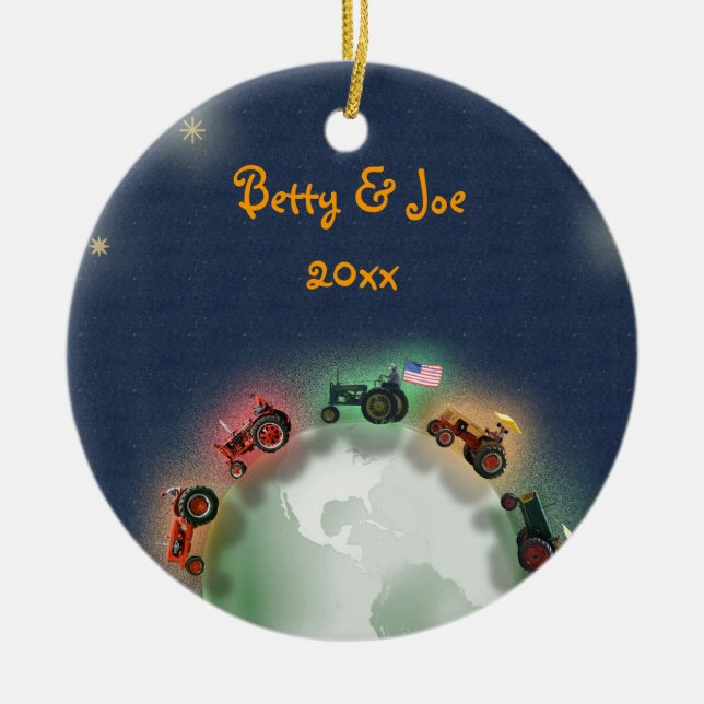 Personalisierte Traktor-Weihnachtsverzierung: Keramik Ornament (Vorne)
