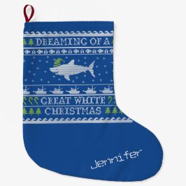 Personalisierte Träume von Great White Shark Blue Großer Weihnachtsstrumpf