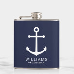 Personalisierte Trauzeuge der Nautischen Marine Flachmann<br><div class="desc">Moderne Minimalistische Nautical Navy Blue Anchor Personalisierte Trauzeugen Flask mit weißem Anker und personalisiertem Trauzeuge-Namen mit dem Titel in weißen modernen Sans Serif Schriftart Stil auf marineblau Hintergrund. Auch perfekt für Trauzeuge,  Brautvater und mehr.</div>