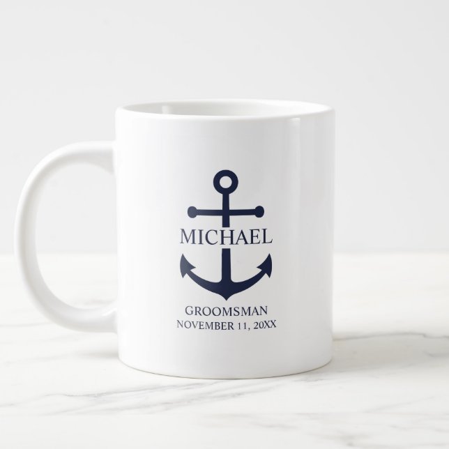 Personalisierte Trauzeuge der Nautischen Marine Jumbo-Tasse (Links)