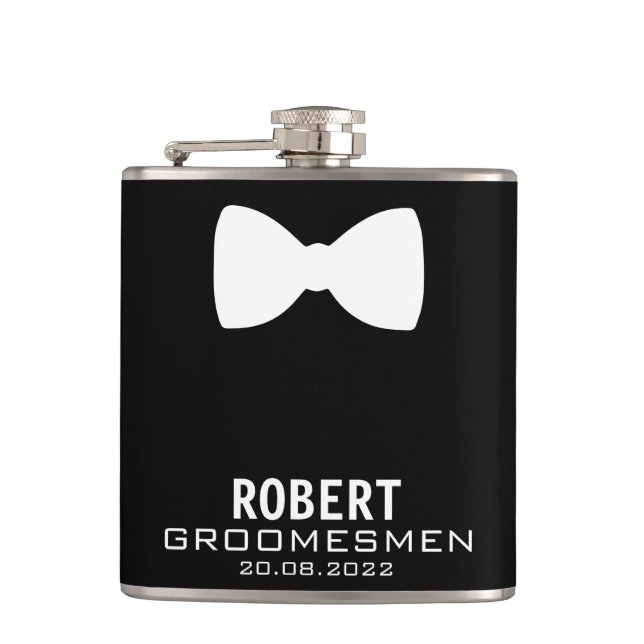Personalisierte Trauzeugen Flasche mit Bow-Krawatt Flachmann (Vorderseite)