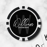 Personalisierte Trauzeugen für Schwarze Schrift Pokerchips<br><div class="desc">Moderne Minimalistische Personalisierte Monogramm- und Namensgeschenke Dieses Design zeichnet sich durch einen personalisierten Namen im modernen,  weißen handschriftlichen Schriftstil aus. Schriftart und Monogramm in grauem,  modernem Sans Serif-Schriftart-Stil als Hintergrund,  mit Titeln in weißem,  modernem Sans Serif-Schriftart,  auf schwarzem Hintergrund. Auch perfekt für Trauzeuge,  Trauzeugin,  Brautmädchen und mehr.</div>