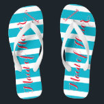 Personalisierte Trauzeugin Aqua oder Farbe Flip Flops<br><div class="desc">Sea Blue Aqua Stripes Muster - Ändern Sie die Farbe,  indem Sie auf Anpassen klicken. Und sagen Sie alles,  was Sie gewollt haben. Machen Sie diese eine Art Flip Flops,  die Ihre Nachricht auf ihnen haben. Sei das Gerede vom Strand!</div>