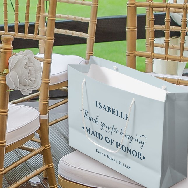 Personalisierte Trauzeugin Blue Vielen Dank Große Geschenktüte (Dusty Blue Wedding Thank You Gift Bag for Maid of Honor)