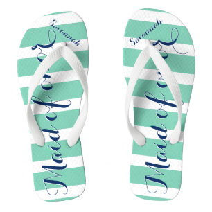 Personalisierte Trauzeugin Marine und Minze Flip Flops