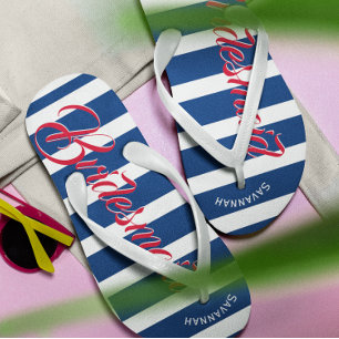 Personalisierte Trauzeugin Marine und Rosa Flip Flops