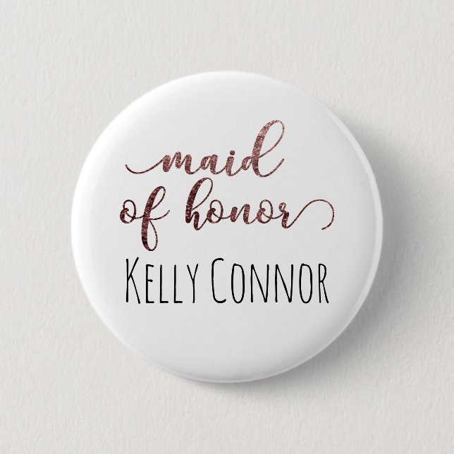 Personalisierte Trauzeugin Rose Gold Glitzer 1 Button (Vorderseite)