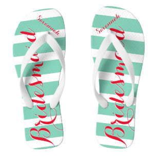Personalisierte Trauzeugin Rot und Minze Flip Flops