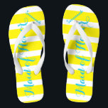 Personalisierte Trauzeugin Türkis und Gelb Flip Flops<br><div class="desc">Primrose Blazing Yellow Elegance and White Stripes with Turquoise Aqua Blue Schriftart - Ändern Sie Gelb und Aquamarinen Schriftart zu Any Color, indem Sie auf Anpassen/Bearbeiten klicken. Und sagen Sie alles, was Sie gewollt haben. Machen Sie diese eine Art Flip Flops, die Ihre Nachricht auf ihnen haben. Sei das Gerede...</div>