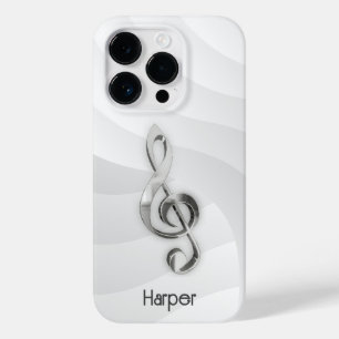 Personalisierte Treble Clef Musik auf Weiß & Grau Case-Mate iPhone 14 Pro Hülle