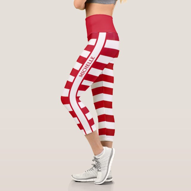 Personalisierte, trendige Rote Streifen Candy Cane Capri Leggings (Links)