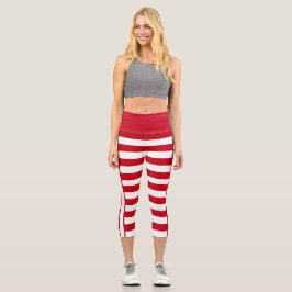 Personalisierte, trendige Rote Streifen Candy Cane Capri Leggings