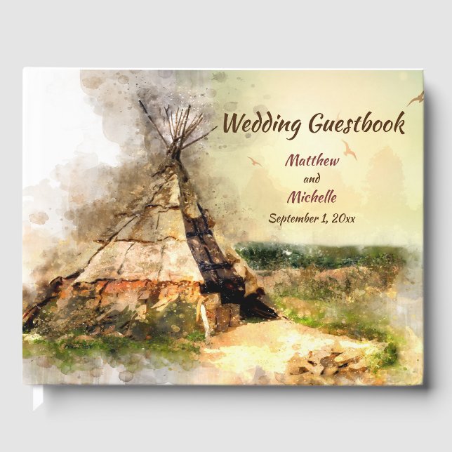 Personalisierte Tribal Teepee Wasserfarbe Tipi Hoc Gästebuch (Vorderseite)