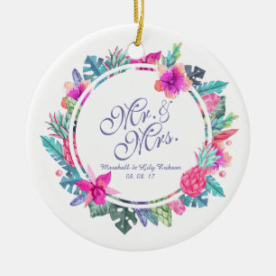 Personalisierte Tropenblumenhochzeit   Ornament