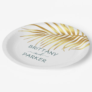 Personalisierte Tropengoldhochzeit Pappteller