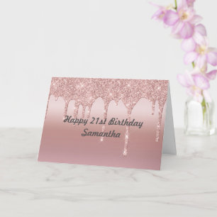 Personalisierte tropfende Glitter-Roségold Karte