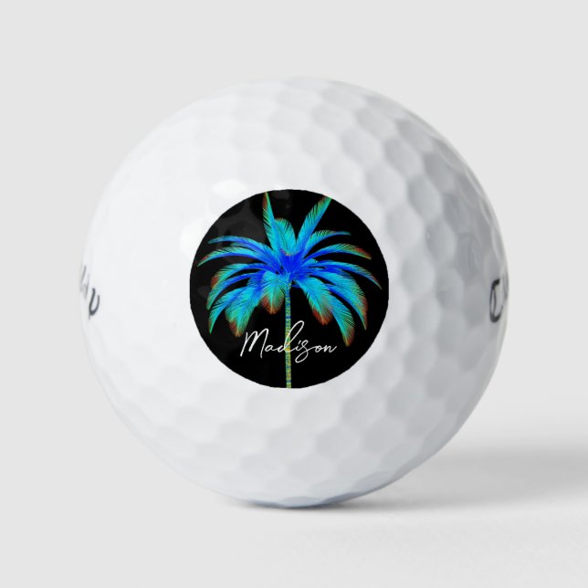 Personalisierte Tropical Palm Tree Script Ladys Golfball (Vorderseite)