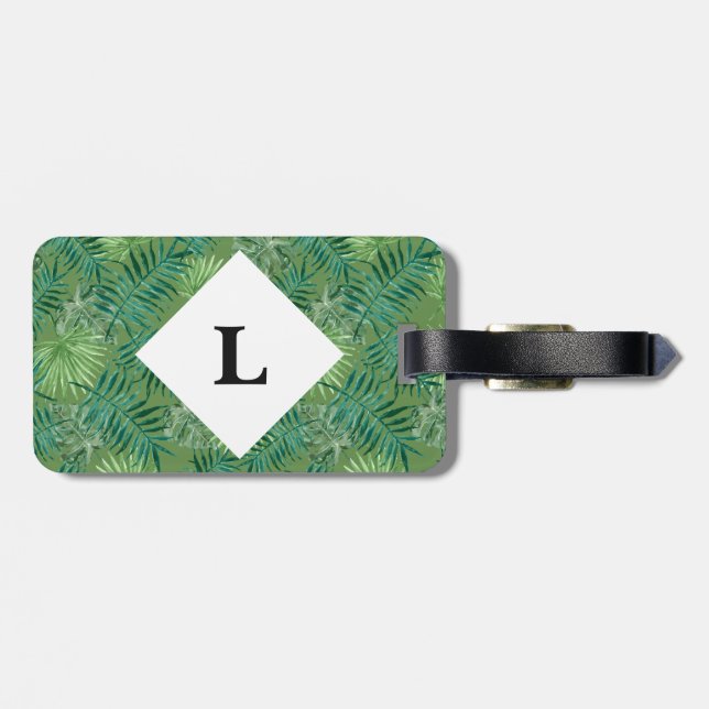 Personalisierte tropische Blätter Grüne Gepäckmark Gepäckanhänger (Rückseite horizontal)