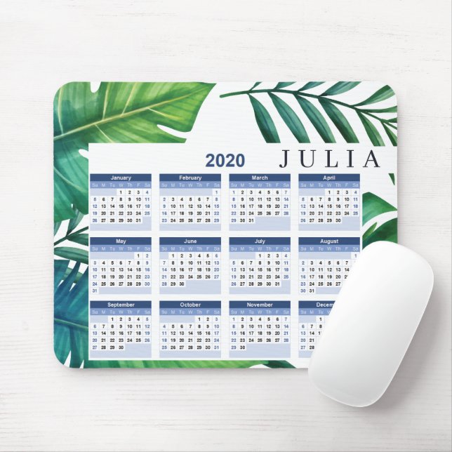 Personalisierte tropische Blätter - Kalender 2020 Mousepad (Mit Mouse)