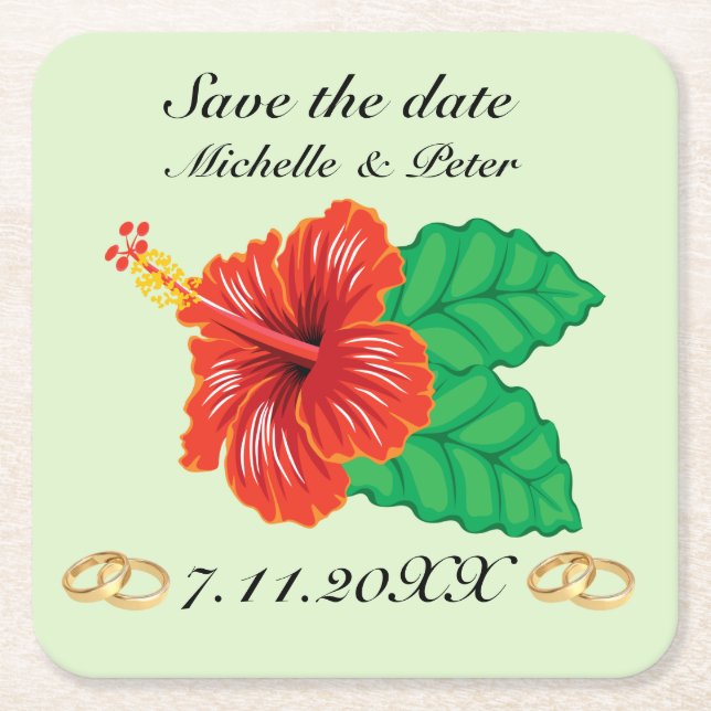 Personalisierte tropische Hochzeit "Save the Date Rechteckiger Pappuntersetzer (Vorderseite)