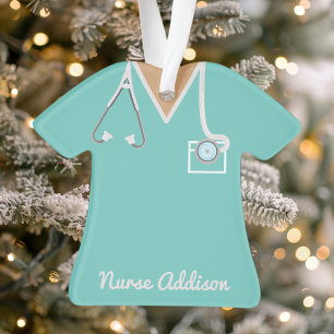 Personalisierte Türkis-Krankenschwester-Arztkittel Ornament