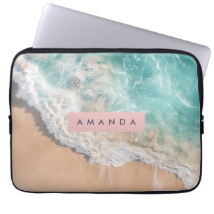 Personalisierte Türkis Ozeanwelle Strand Laptopschutzhülle