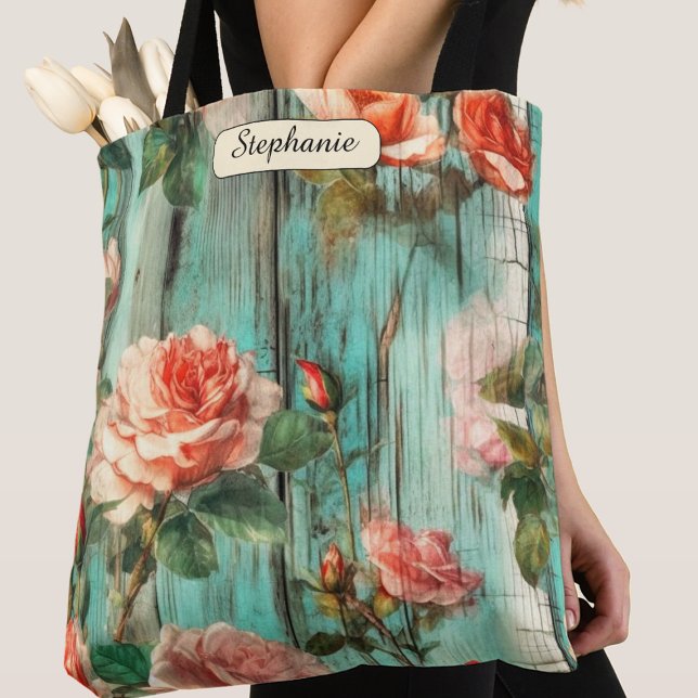 Personalisierte Türkis Shabby Chic Rose Tasche (Von Creator hochgeladen)