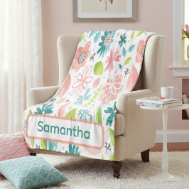 Personalisierte Türkis- und Rosa-Blumenmuster Fleecedecke