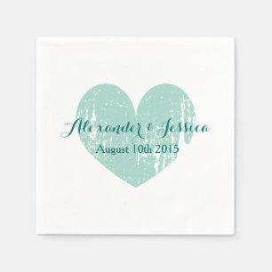 Personalisierte türkisblaue Herz-Hochzeitsserviett Serviette
