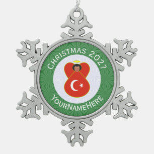 Personalisierte türkische Engel-Weihnachtsflagge Schneeflocken Zinn-Ornament