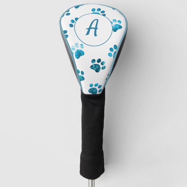 Personalisierte türkisfarbene Paw Golf Headcover (Vorderseite)