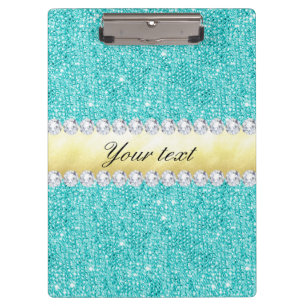 Personalisierte türkisfarbene Sequenzen Gold Diam Klemmbrett