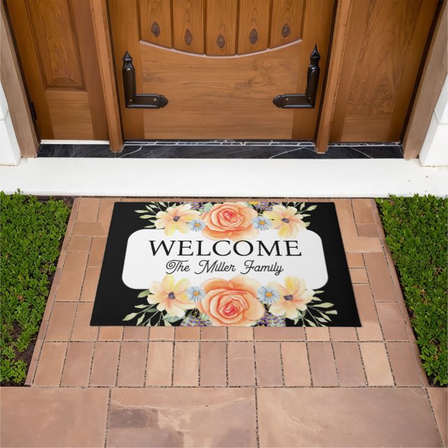 Personalisierte Türmchen Blumen personalisiert Fußmatte (Außenbereich)
