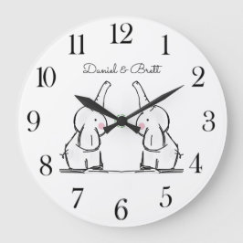 Personalisierte Twins Baby Elephants Kinderzimmer  Große Wanduhr