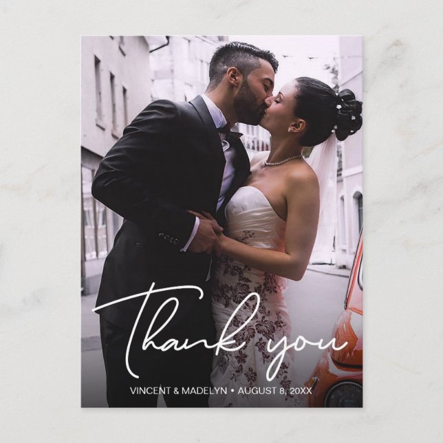 Personalisierte Typografie Foto Wedding Vielen Dan Postkarte (Vorderseite)