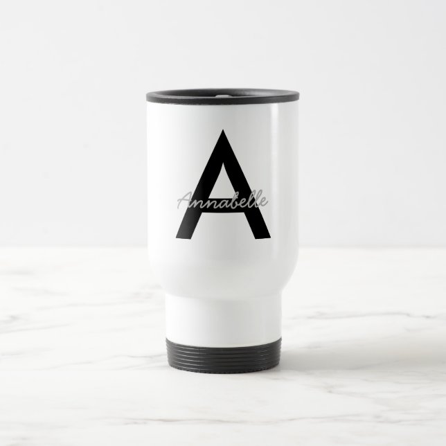 Personalisierte Typografie Monogram Travel Mug Reisebecher (Mittel)
