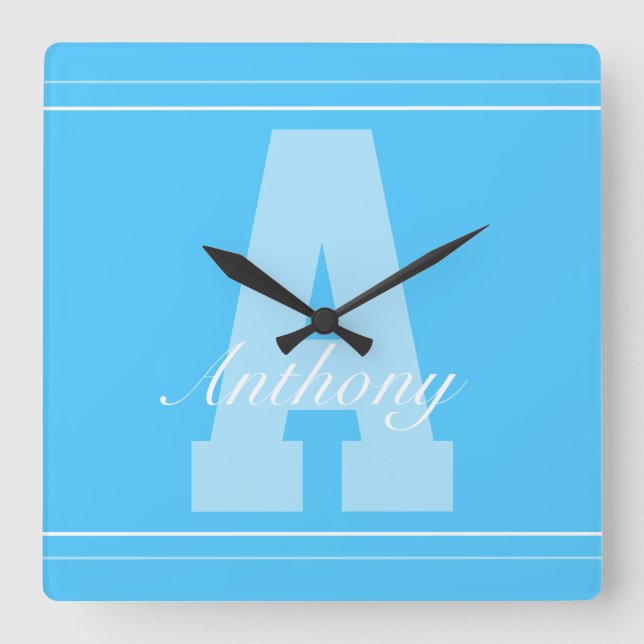 Personalisierte Typografie Quadratische Wanduhr (Vorderseite)
