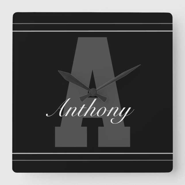 Personalisierte Typografie Quadratische Wanduhr (Vorderseite)