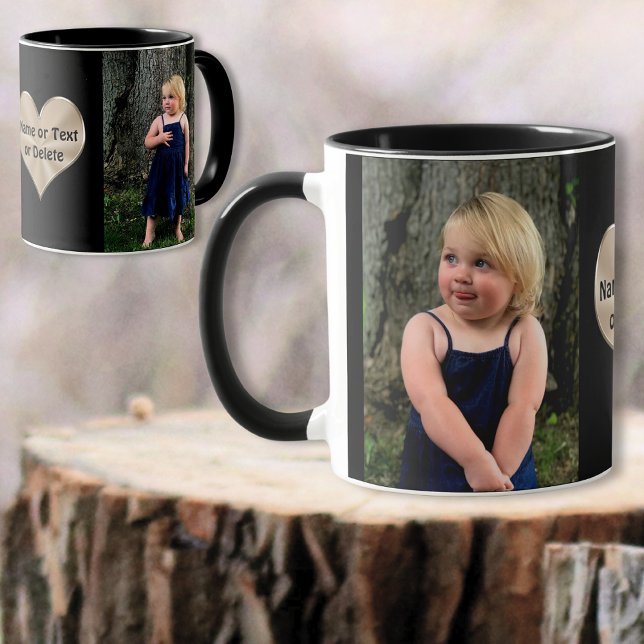 Personalisierte Umarmung mit Foto und Text im Herz Tasse (Personalized Father's Day Gifts. 2 Photo Coffee Mugs. Nice, gift ideas for grandpa and dad. )