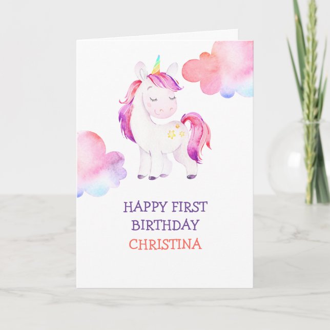 Personalisierte Unicorn Happy Birthday Girls Karte (Vorderseite)
