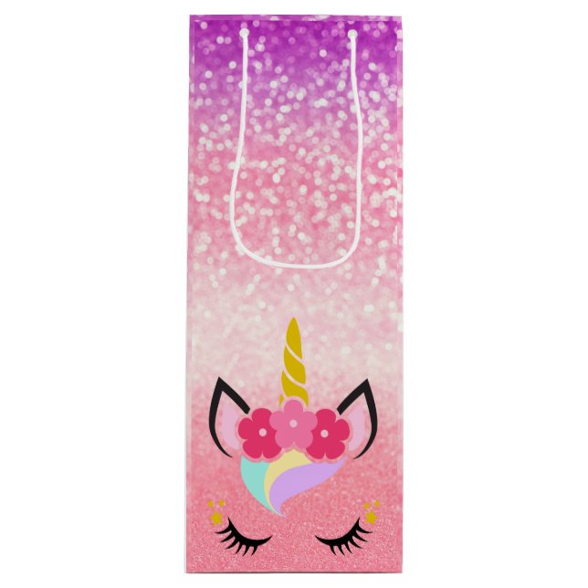 Personalisierte Unicorn Ombre Geschenktüte Für Weinflaschen (Vorderseite)