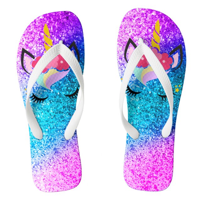 Personalisierte Unicorn Ombre Glitte Flip Flops (Fußbett)