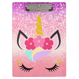 Personalisierte Unicorn Ombre Glitzer Clip Board Klemmbrett