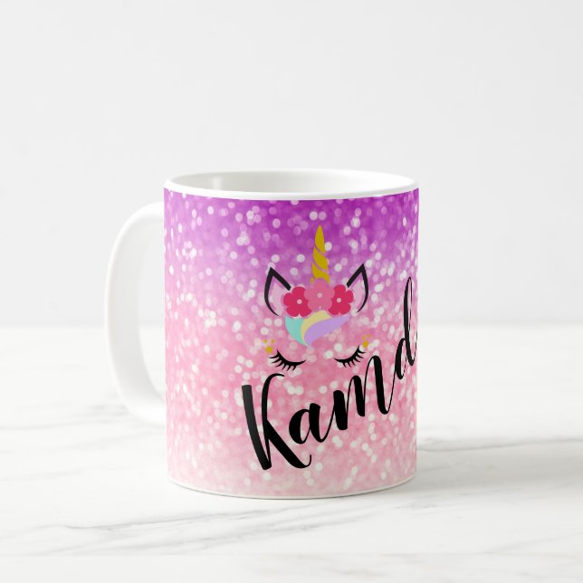 Personalisierte Unicorn Ombre Glitzer-Kaffee-Tasse Kaffeetasse (Vorderseite Links)