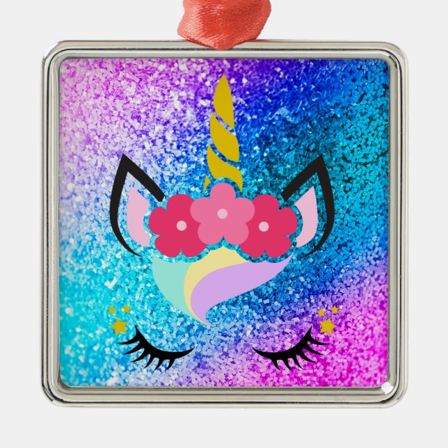 Personalisierte Unicorn Ombre Glitzer Ornament Aus Metall (Vorne)