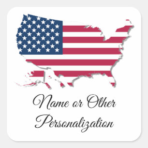 Personalisierte United Staaten Map Flag White Red Quadratischer Aufkleber