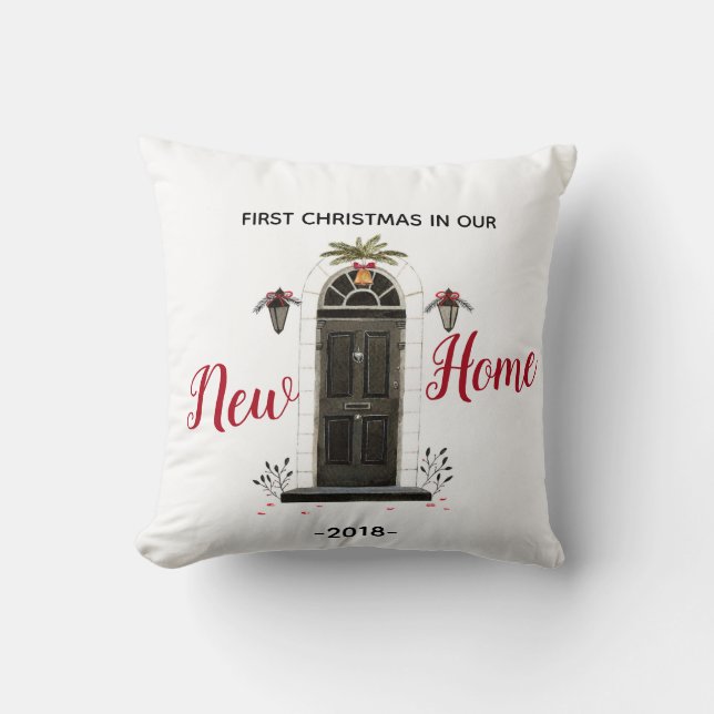 Personalisierte unsere neue Zuhause Weihnachts-Thr Kissen (Vorderseite)