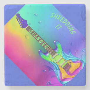 Personalisierte Untersetzer, Neon-Gitarre, Boho  Steinuntersetzer