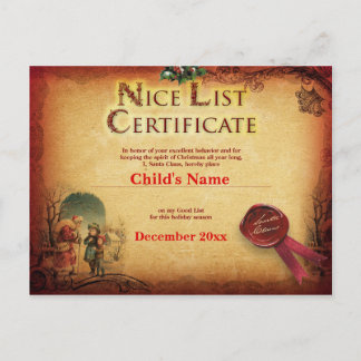 Personalisierte Urkunde für Santas Gute-Liste Postkarte