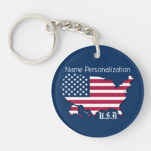 Personalisierte US-A-Flagge und Karte Navy Blue Wh Schlüsselanhänger